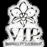 VIP logo with stylized orchid flower and silver metallic design featuring Spanish tagline Belleza en Tus Manos